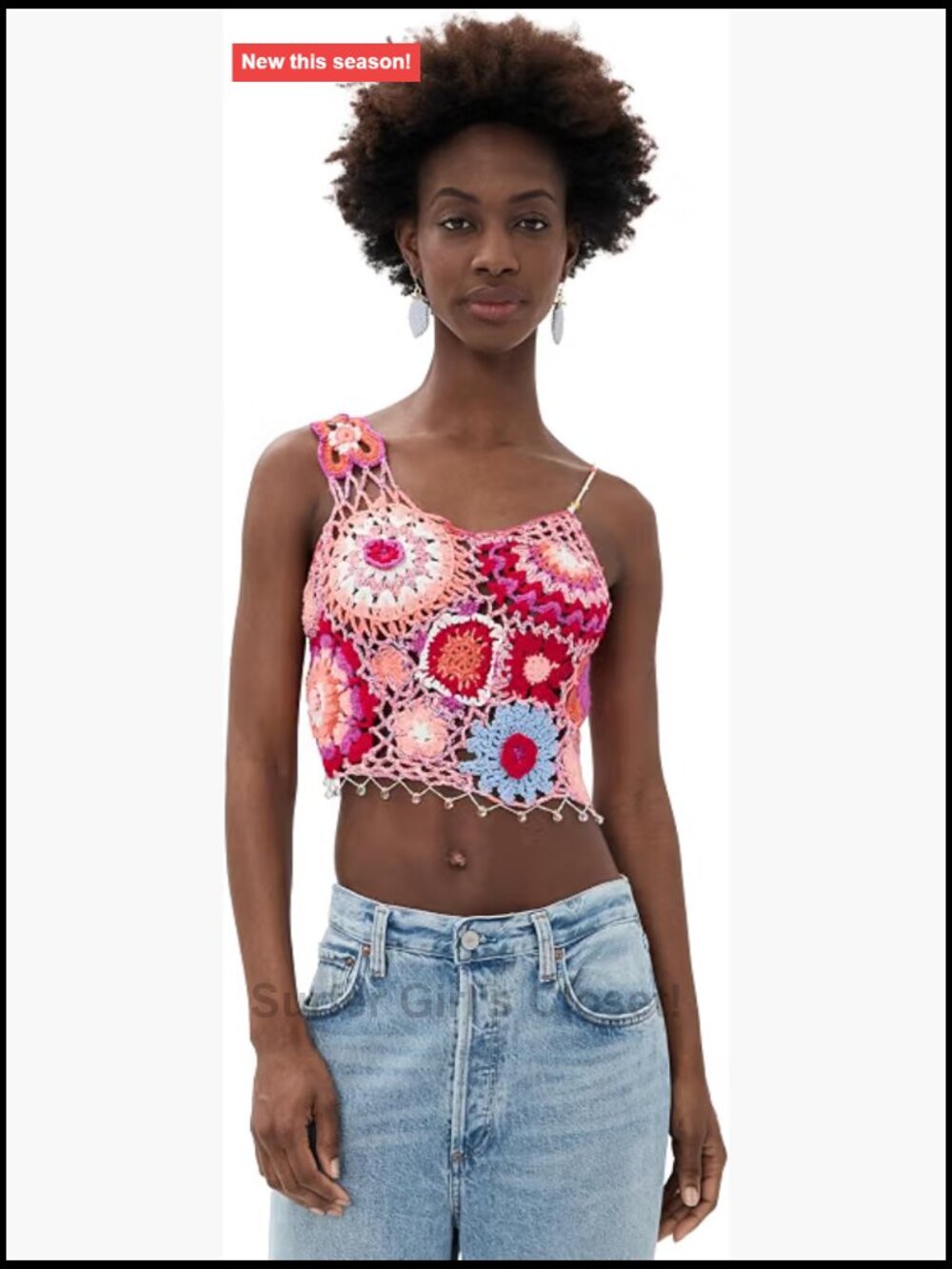 One Shoulder Crochet Cotton Tank Top with Crystal Hem